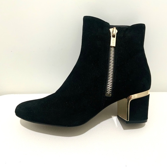 DKNY Kylah Black Suede Leather Block Heel Bootie Heeled Ankle Boot WITH ZIPPER 8 - Picture 11 of 12